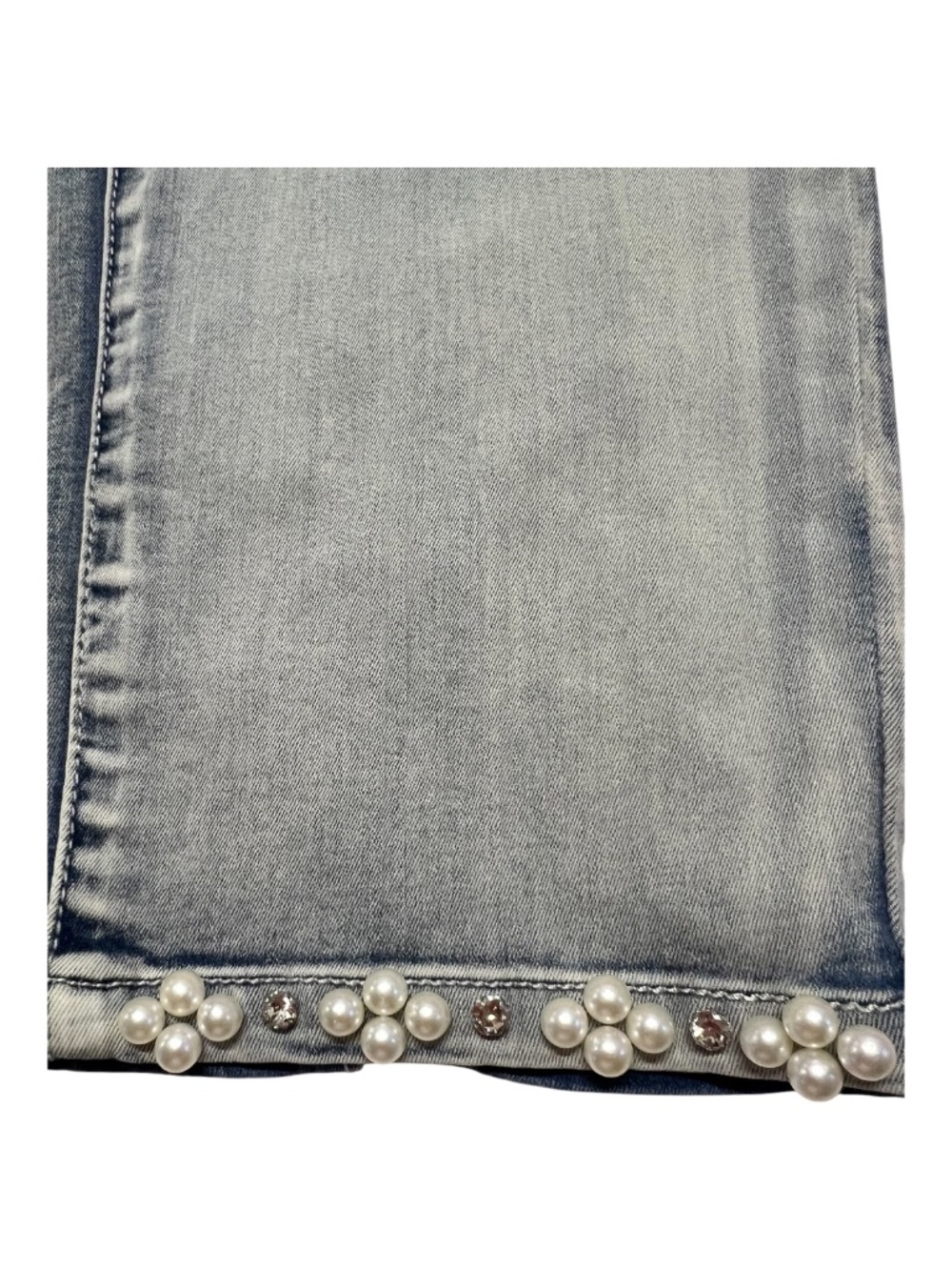 NWT Ethyl Clothing Pearl Embellished Jeans Gemstone Hem Detail | Size 6 - Picture 5 of 10